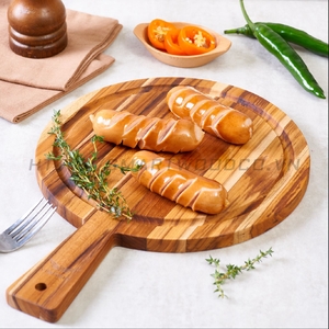 TEAK ROUND CUTTING BOARD WITH HANDLE
